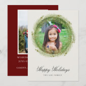 Kerstkrans van dennenhout plat kerstkaart (Voorkant / Achterkant)