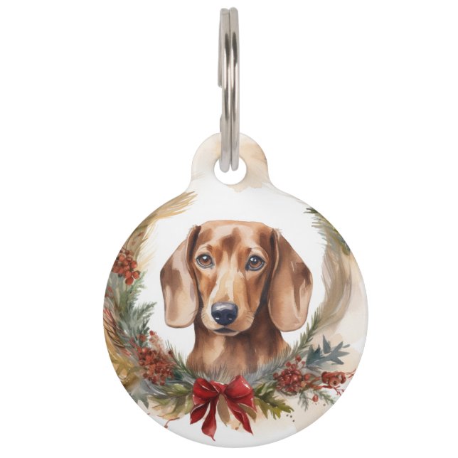 Kerstkrans van een dachshond Feestelijke pup Huisdierpenning (Voorkant)