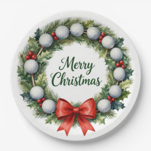 Kerstkrans van golfballen Prettig kerstfeest Papieren Bordje