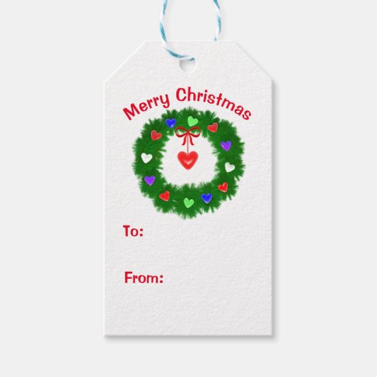 Kerstkrans van harten cadeaulabel (Voorkant)