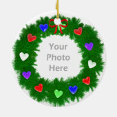 Kerstkrans van harten Foto Keramisch Ornament (Achterkant)