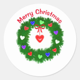 Kerstkrans van harten ronde sticker