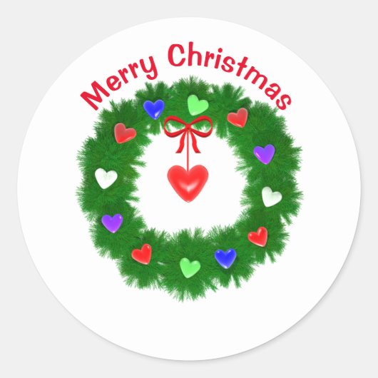 Kerstkrans van harten ronde sticker (Voorkant)