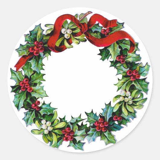 Kerstkrans van Holly en MIstletoe Ronde Sticker (Voorkant)