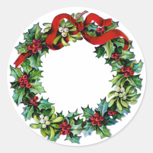 Kerstkrans van Holly en MIstletoe Ronde Sticker