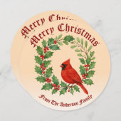 Kerstkrans van Holly, Mistletoe & Kardinaal Feestdagenkaart (Voorkant / Achterkant)