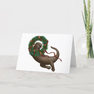Kerstkrans van otters Kerstkaart Feestdagen Kaart
