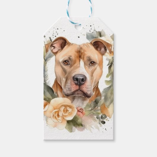 Kerstkrans van Pitbull Puppy Cadeaulabel (Voorkant)