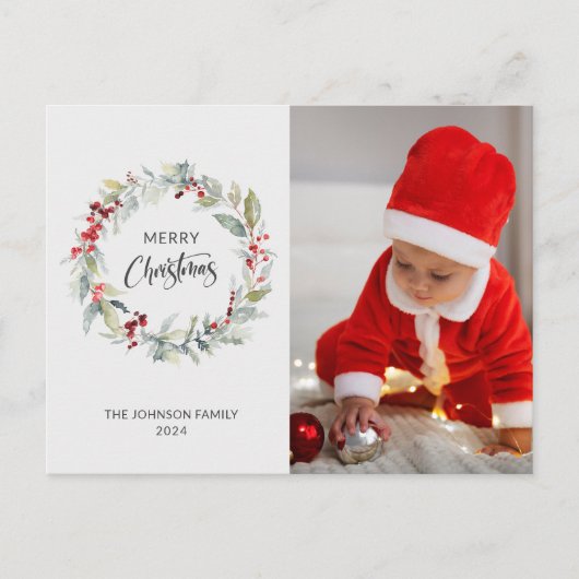 Kerstkrans van rode bessen Jaarverslag Briefkaart (Voorkant)