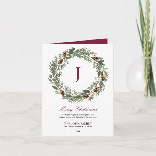 Kerstkrans van ruwe dennenhout feestdagen kaart (Voorkant)