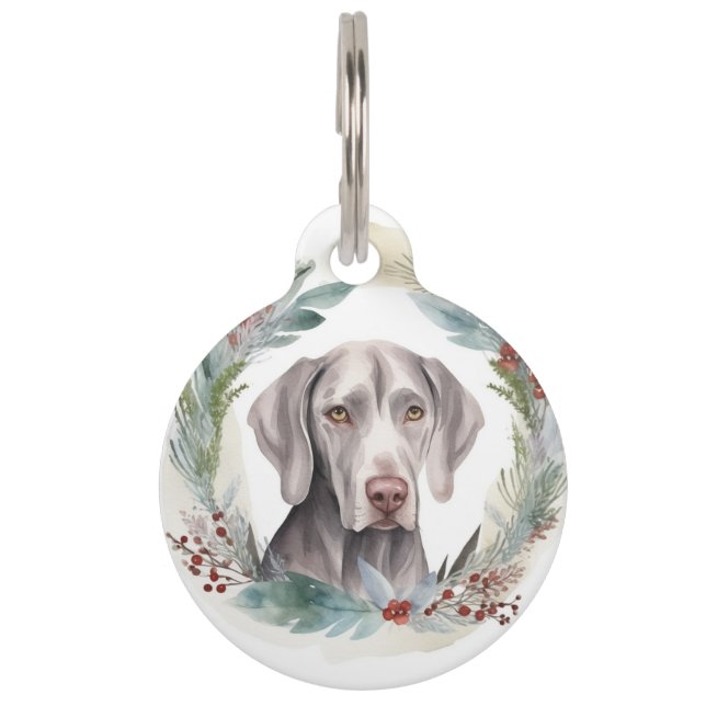 Kerstkrans van Weimaraner Feestelijke Pup Huisdierpenning (Voorkant)