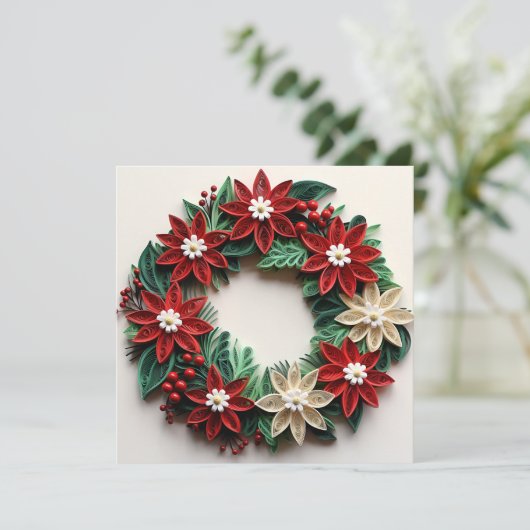 Kerstkrans veer vakantie wenskaart feestdagenkaart (Staand voorkant)