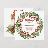 Kerstkrans verjaardagsfeestje kaart (Voorkant / Achterkant)