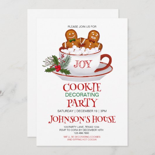 Kerstkrans-versiering-feest Uitnodiging (Voorkant / Achterkant)