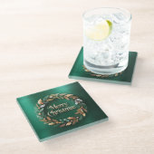 Kerstkrans Vierkante Glas Onderzetter (Schuin)
