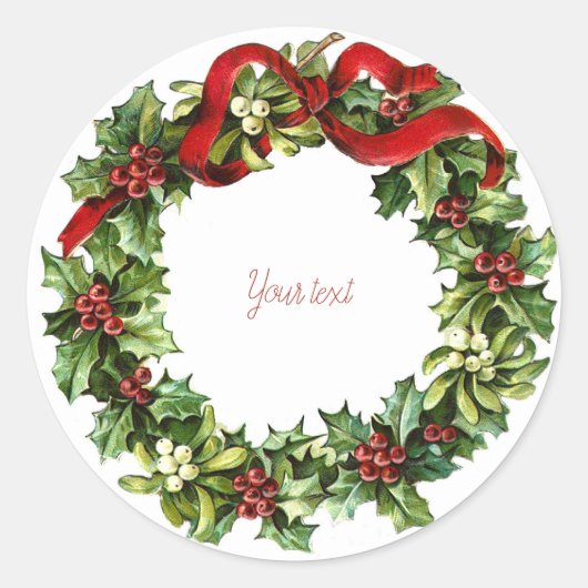 Kerstkrans vintage dennenrood retro ronde sticker (Voorkant)