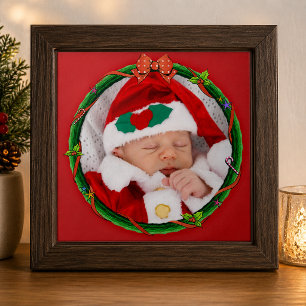 Kerstkrans Voeg uw foto & rode achtergrond toe Tegeltje