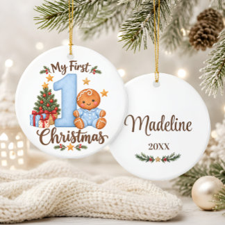 Kerstkrans voor baby's eerste kerst keramisch ornament