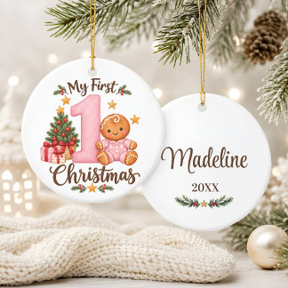 Kerstkrans voor baby's eerste kerstfeest keramisch ornament