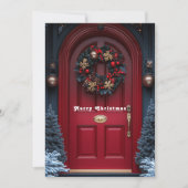 Kerstkrans voor rode deur feestdagenkaart (Voorkant)
