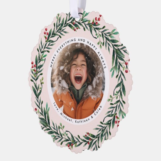 kerstkrans | Vrolijk alles foto Ornament Kaart (Links)