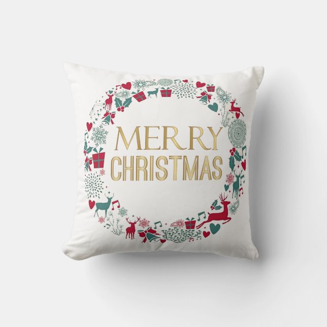 Kerstkrans Vrolijke kerstgroet Kussen (Voorkant)