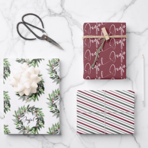 Kerstkrans Vrolijke Script Rode Groene Vakantie Inpakpapier Vel