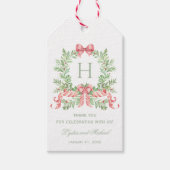 Kerstkrans w / boog | Monogram bruiloft Cadeaulabel (Voorkant)