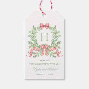 Kerstkrans w / boog   Monogram bruiloft Cadeaulabel