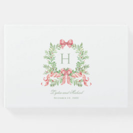 Kerstkrans w Candy Cane Bow Monogram bruiloft Gastenboek
