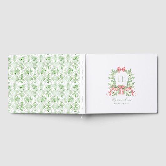 Kerstkrans w Candy Cane Bow Monogram bruiloft Gastenboek (Volledig)