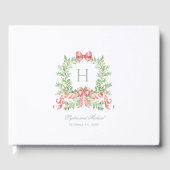 Kerstkrans w Candy Cane Bow Monogram bruiloft Gastenboek (Voorkant)