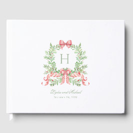 Kerstkrans w Candy Cane Bow Monogram bruiloft Gastenboek