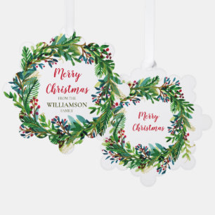 Kerstkrans Watecolor Vakantie Familienaam Ornament Kaart