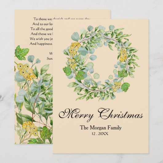 Kerstkrans Waterverf Feestdagenkaart (Voorkant / Achterkant)