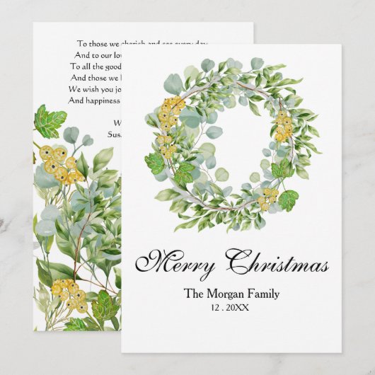 Kerstkrans Waterverf Feestdagenkaart (Voorkant / Achterkant)