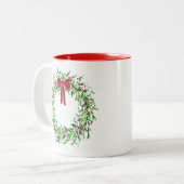 Kerstkrans Waterverf Rode bessen & Pine Tweekleurige Koffiemok (Voorkant links)