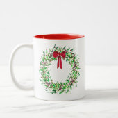 Kerstkrans Waterverf Rode bessen & Pine Tweekleurige Koffiemok (Links)