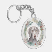 Kerstkrans Weimaraner Festieve Pup Sleutelhanger (Voorkant Links)