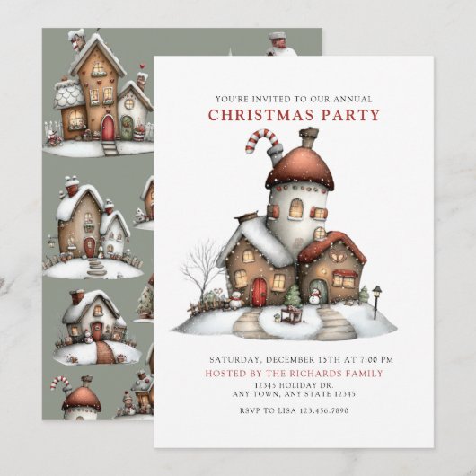 Kerstkrans | Whimsical Kerstfeest Kaart (Voorkant / Achterkant)