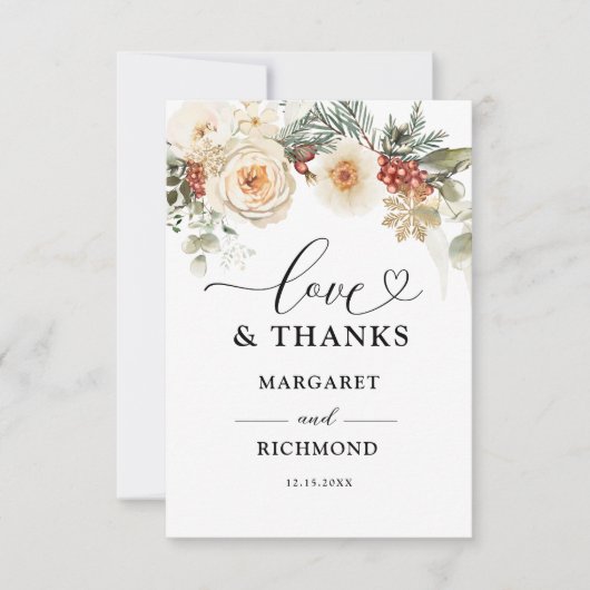 Kerstkrans Winter bruiloft Dank u kaarten (Voorkant)