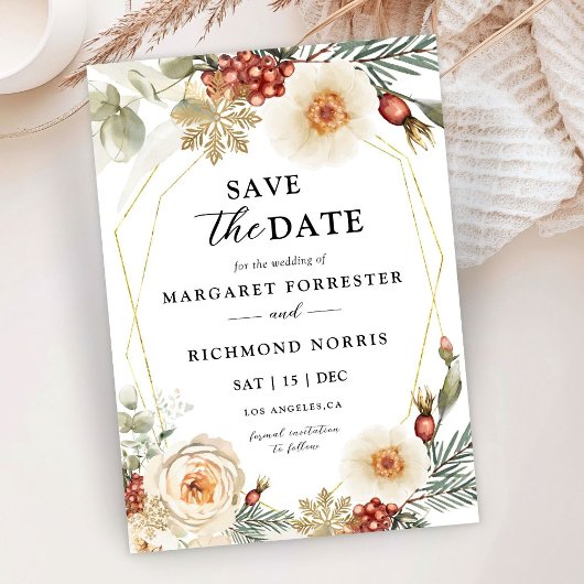 Kerstkrans Winter Wedding Save The Date Kaart