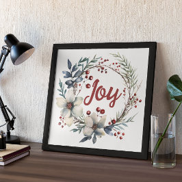 Kerstkrans, witte bloemen en bessen vreugde perfect poster