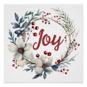 Kerstkrans, witte bloemen en bessen vreugde perfect poster (Voorkant)