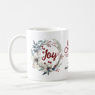 Kerstkrans, witte bloemen, rode bessen Vreugde Koffiemok