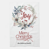 Kerstkrans, witte bloemen, rode bessen vreugde theedoek (Verticaal)