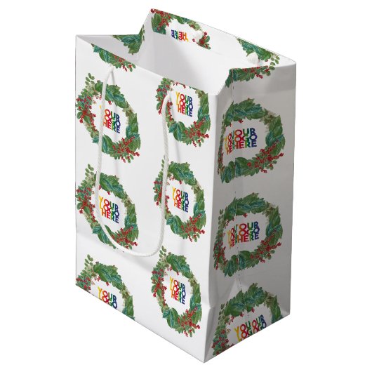 Kerstkrans Zakelijk Logo Kerstmis  Medium Cadeauzakje (Voorkant Gekanteld)