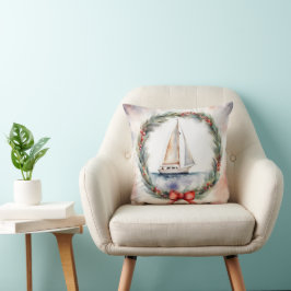 Kerstkrans Zeilboot Aquarel Kussen