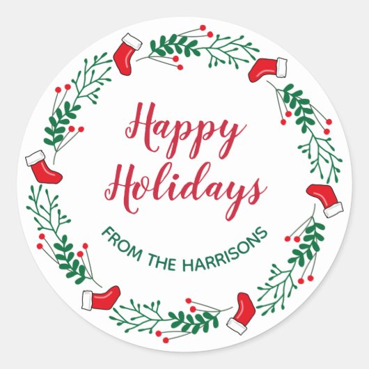 Kerstkransontwerp stickerlabel ronde sticker (Voorkant)