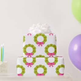 Kerstkranspatroon – Roze Strik Vakantiedesign Cadeaupapier